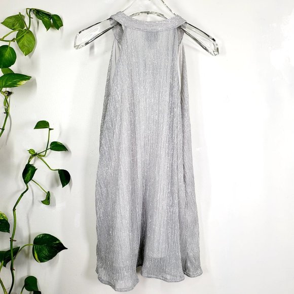 WORTHINGTON Silver Sparkle Halter Top LARGE Tie Neck Holiday Glitter Sleeveless - Picture 8 of 10